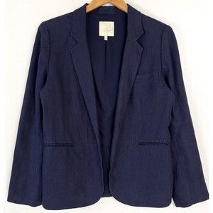 Joie Womens 10 Mehira Linen Blazer Open Front Notch Collar Fully Lined Navy Blue